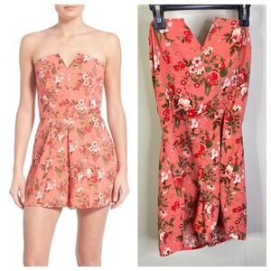 Leith coral floral print strapless romper
